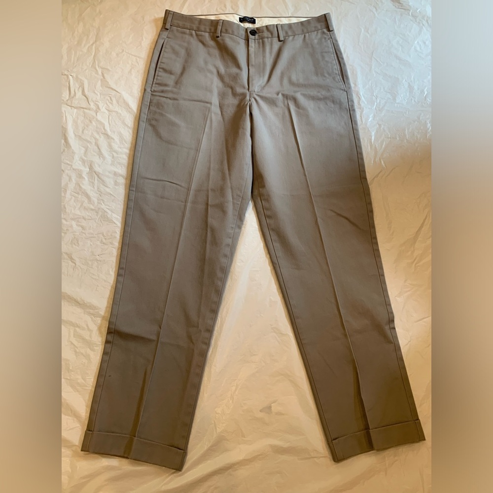 Lands' End Traditional Fit Men' Khaki Cuffed Grey Pants 34x32